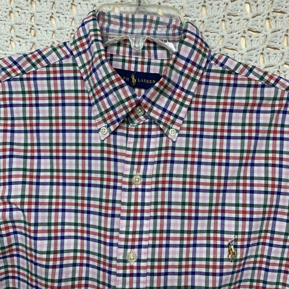 Ralph Lauren Shirt Mens L Pink Blue Check Long Sleeve Button Down 100%cotton - Picture 1 of 10